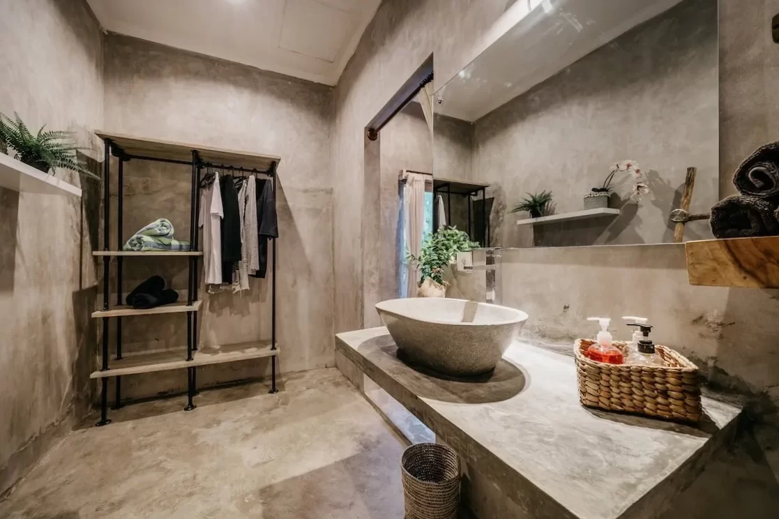 Waxed concrete on a bathroom tiles